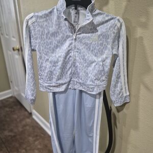 Adidas Girls' 3S AOP Tricot Leopard Print Track Suit Size 6X